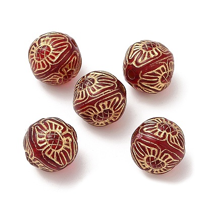 Plating Acrylic Beads, Golden Metal Enlaced, Round