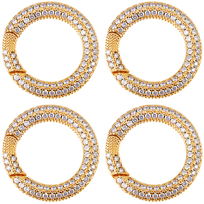 4Pcs Brass Micro Pave Cubic Zirconia Spring Gate Rings, O Rings, Golden