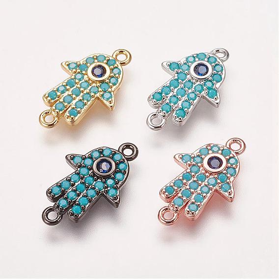 Латунные микро проложить кубических ссылки циркония, hamsa рука / рука fatima / рука miriam, глубокое синее небо