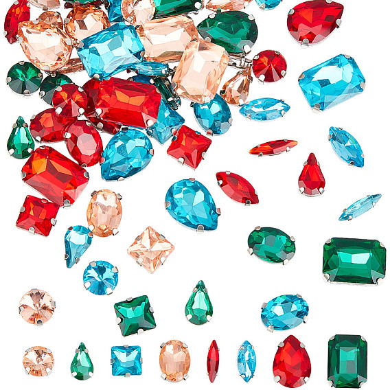 64 шт. 32 стили восьмиугольник/капля/конский глаз пришитые стразы, многожильных ссылки, стекло горный хрусталь, с 201 зубцами из нержавеющей стали, аксессуары для одежды, граненые, разнообразные