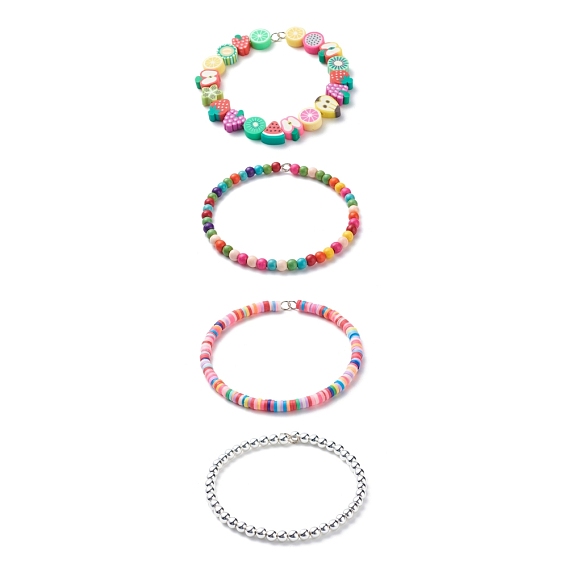 4 pcs 4 style fait à la main en argile polymère fruits et hématite synthétique et turquoise (teints) ensemble de bracelets en perles, bracelets preppy surfeur heishi pour femme