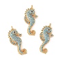 SHEGRACE Brass Synthetic Turquoise Pendants, Sea Horse Charms, Cadmium Free & Lead Free & Nickel Free, Long-Lasting Plated