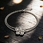 Vintage Alloy 5-Petal Flower Pendant 2-Strand Cable Chain Necklaces for Women