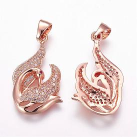 Brass Micro Pave Cubic Zirconia Pendants, Swan