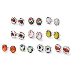 Sport Balls Glass & 304 Stainless Steel Stud Earrings for Women, Stainless Steel Color
