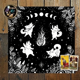 Polyester Tarot Tablecloth for Divination, Tarot Card Pad, Pendulum Tablecloth, Square with Cat Pattern