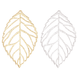12Pcs 2 Colors Brass Big Pendants, Lead Free & Cadmium Free & Nickel Free, Leaf