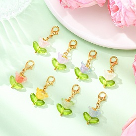 8шт. Цветочные стеклянные подвесные украшения, Сплав с застежками когтя омара