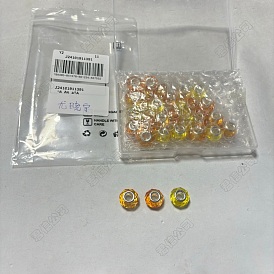 30Pcs 3 Colors Handmade Glass European Beads, Large Hole Beads, Silver Color Brass Core