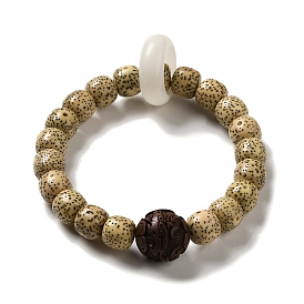 Bracelets extensibles en perles de jade blanc, lune et étoile bodhi avec fleur de bois de santal