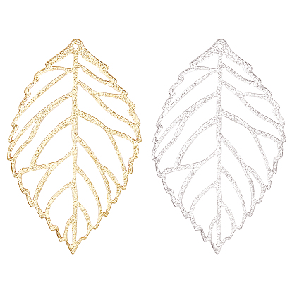 12Pcs 2 Colors Brass Big Pendants, Lead Free & Cadmium Free & Nickel Free, Leaf