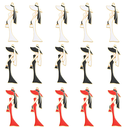 15pcs 3 couleurs alliage émail gros pendentifs, femmes charmes, crémaillère plaquage, plaqué longue durée, or