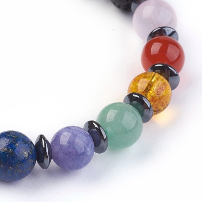 Natural/Synthetic Mixed Stone Stretch Bracelets, with Lava Rock and Non-Magnetic Synthetic Hematite Beads
