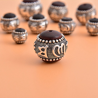 Tibetan Style Alloy Beads, Buddhist Round Beads with Six-syllable Mantra