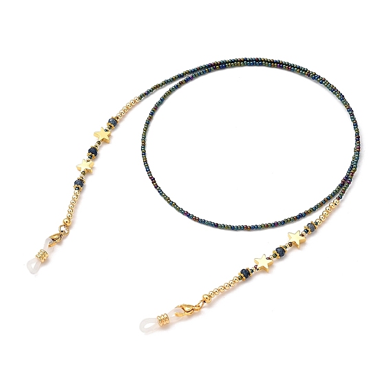 Цепочки для очков, шейный ремешок для очков, с подвеской, Бисер из стекла , Латунные бусины, 304 застежки-лобстеры из нержавеющей стали и резиновые оправы для очков