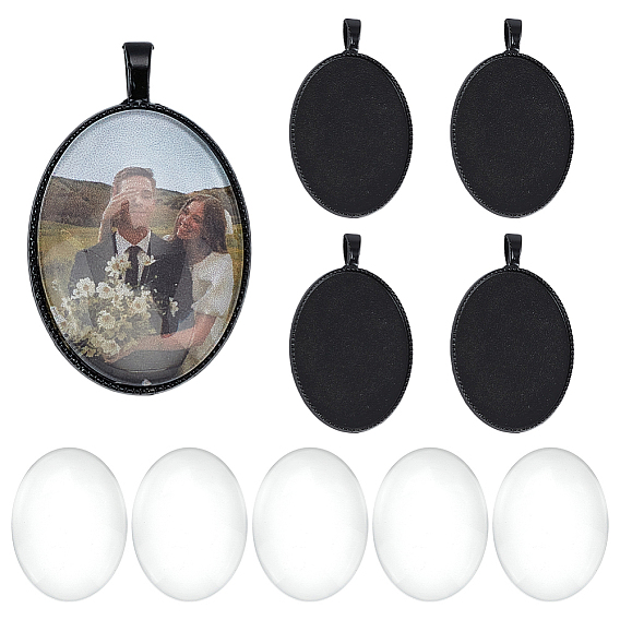 Сделай сам подвески, в том числе кабошоны из прозрачного стекла, тибетский стиль овальный сплава настройки кулон кабошон