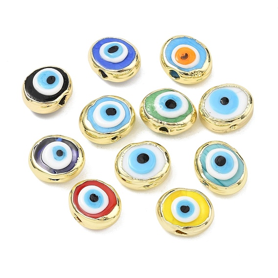 Ручной зло бусины глаз, плоско-круглые, с латунным, стойки покрытие