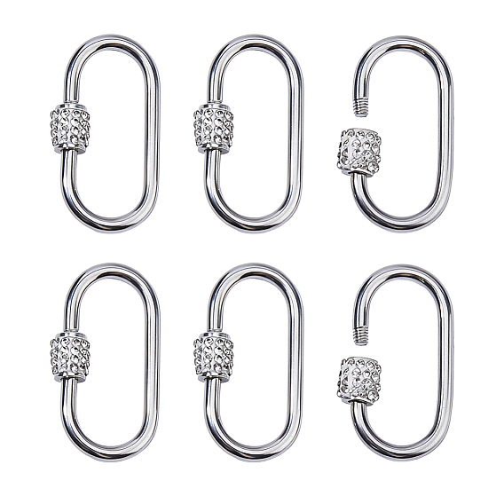 6шт. карабин с фиксатором из нержавеющей стали, со стразами, овальные