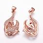 Brass Micro Pave Cubic Zirconia Pendants, Swan