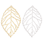 12Pcs 2 Colors Brass Big Pendants, Lead Free & Cadmium Free & Nickel Free, Leaf