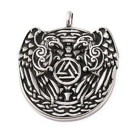 316 Surgical Stainless Steel Big Pendants, Viking Raven with Valknut Charm