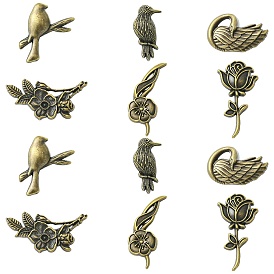 12шт. 6 варианты застежек для значков из цинкового сплава для одежды, античная бронза и платина, разнообразные