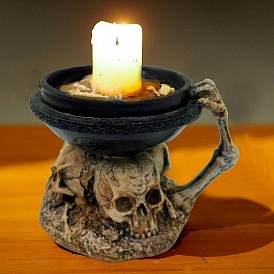 Bougeoir en résine, chandelier crâne en trois dimensions, porte-bougie à réchaud décor de crâne d'Halloween