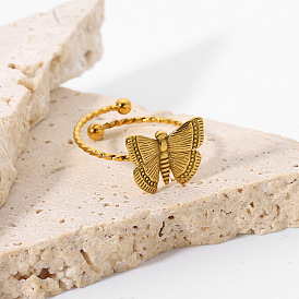 18K Gold Plated Stainless Steel Adjustable Butterfly Ring - Elegant Women's Jewelry