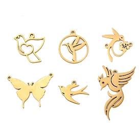 Птица/бабочка 304 подвески из нержавеющей стали, реальный 18 k позолоченный, лазерная резка