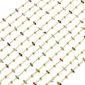 Handmade Faceted Natural Gemstone Beaded Chains, Soldered, with Spool, Long-Lasting Plated, Real 18K Gold Plated, Lead Free & Cadmium Free