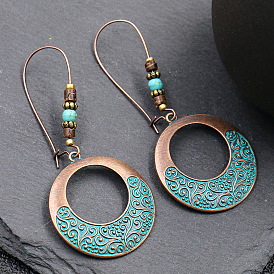 Vintage Distressed Alloy Earrings: Bold Round Statement Jewelry for Women