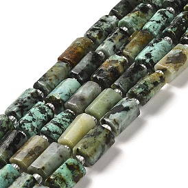 Natural African Turquoise(Jasper) Beads Strands, with Seed Beads, Faceted, Column