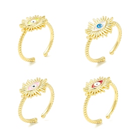 Enamel Evil Eye Protection Open Ring, Real 18K Gold Plated Brass Cuff Ring for Women, Cadmium Free & Lead Free