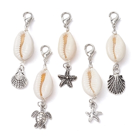Shell Pendent Decorations, Alloy Starfish/Shell/Tortoise and Lobster Claw Clasps Charms