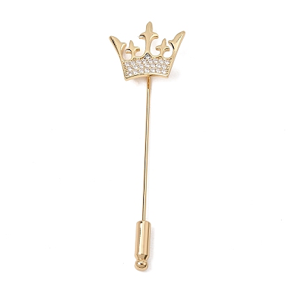 Brass Micro Pave Clear Cubic Zirconia Long Brooch Needle, Lapel Pins, Crown