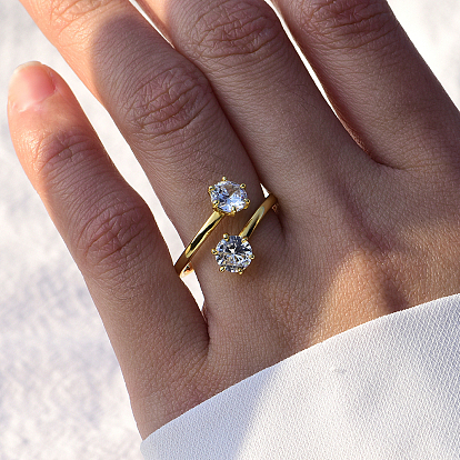 Anillos de puño ajustables de plata esterlina con doble pavé de circonita cúbica para mujer
