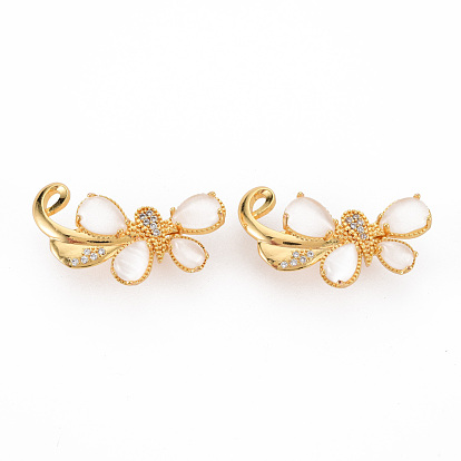 Brass Micro Pave Clear Cubic Zirconia Twister Clasps, with Shell, Nickel Free, Butterfly