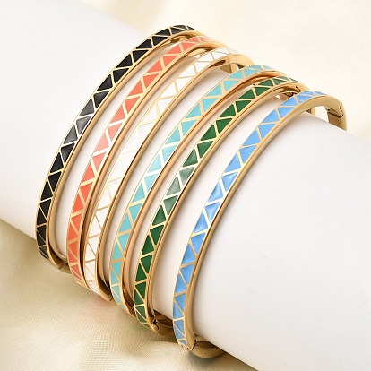 304 из нержавеющей стали эмаль браслеты, шарнирные браслеты для женщин, треугольные, ионное покрытие (ip)