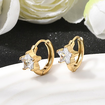 Звезда 304 серьги-кольца из нержавеющей стали с прозрачными кубическими циркониями, ионное покрытие (ip)