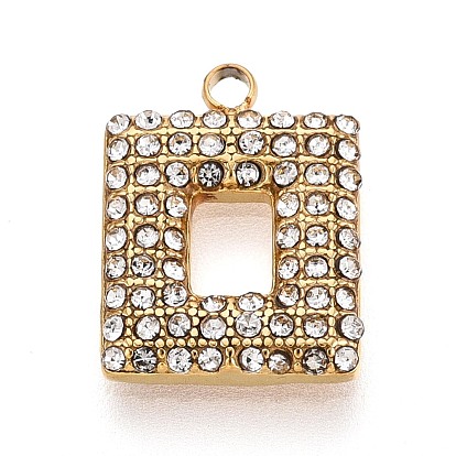 303 подвески из нержавеющей стали, со стразами, прямоугольник амулеты, ионное покрытие (ip), долговечный