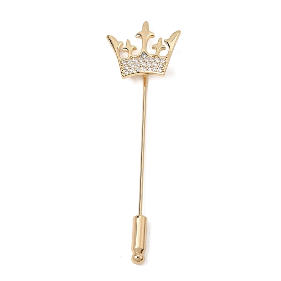 Brass Micro Pave Clear Cubic Zirconia Long Brooch Needle, Lapel Pins, Crown