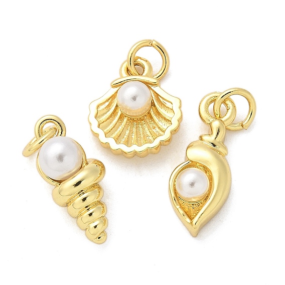 Латунные подвески, ракушки и улитки, с ABS имитации жемчуга, без свинца и без кадмия, с целью перехода в кольце