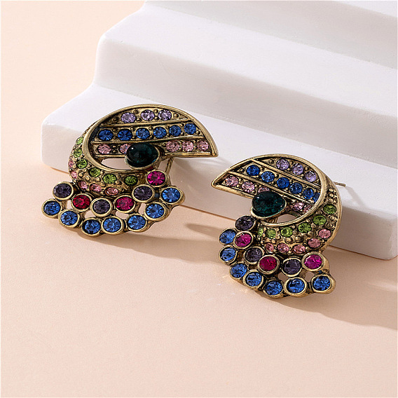 Серьги-гвоздики из сплава в форме ракушки, с красочными горный хрусталь