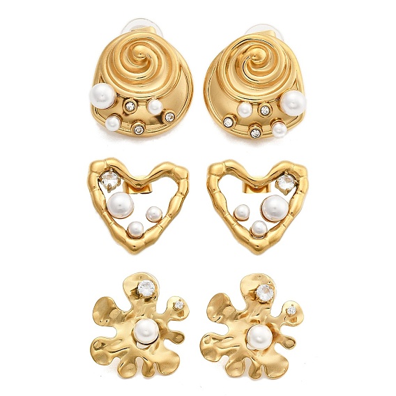 304 серьги-гвоздики из нержавеющей стали с прозрачным фианитом, с пластиковой имитационной жемчужиной, реальный 18 к глод