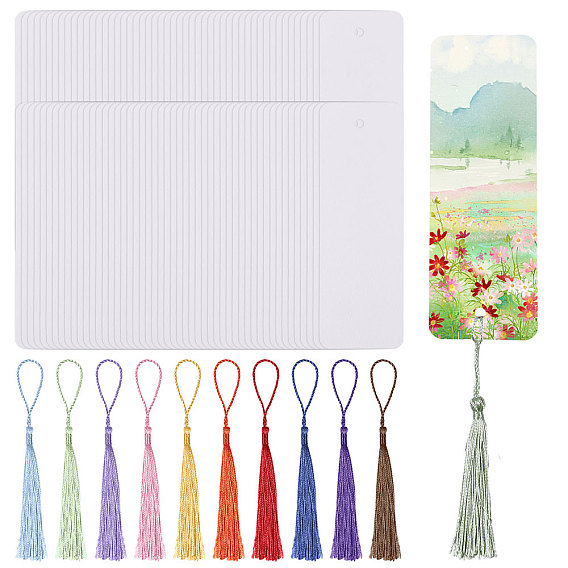 100шт. прямоугольные бумажные закладки, с 100шт 10 цвета полиэстер кисточкой украшения кулон