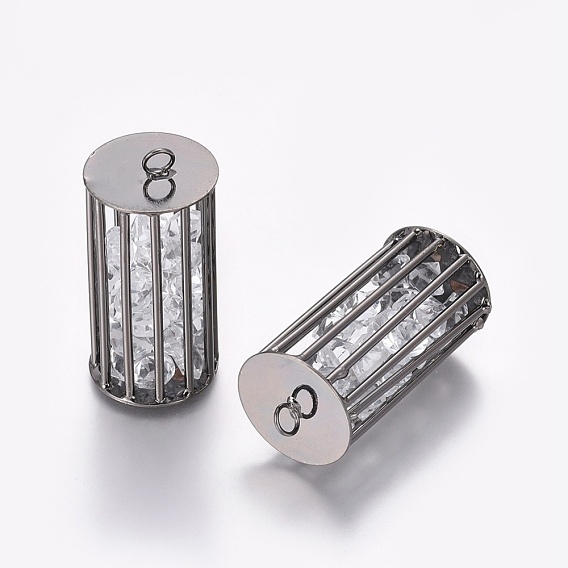 Латунные полые клетки большие кулоны, с прозрачным кубическим цирконием внутри, колонка