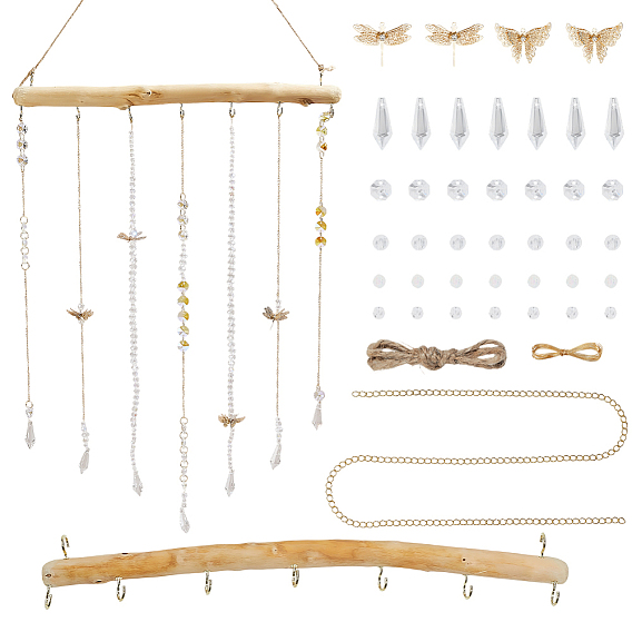 Наборы для самостоятельного изготовления настенных украшений, включая крючок для ветки из коряги, держатель для веток, латунный кулон, цепочка и соединительное кольцо, медный провод, акриловые бусины и звенья