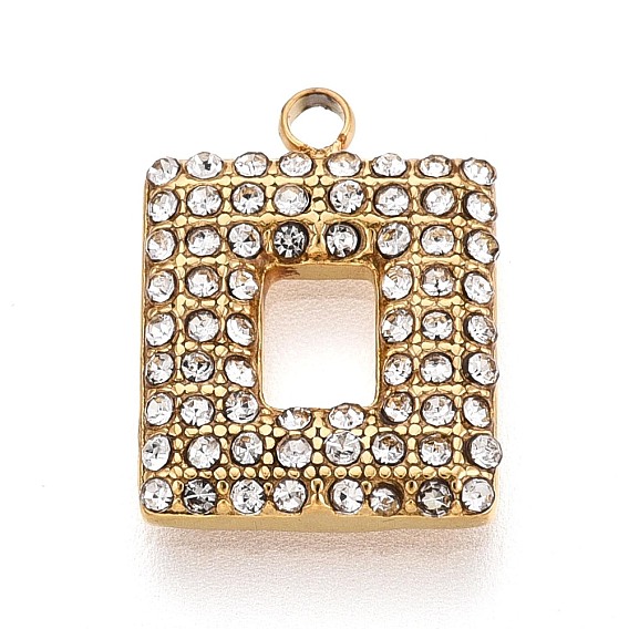 303 подвески из нержавеющей стали, со стразами, прямоугольник амулеты, ионное покрытие (ip), долговечный