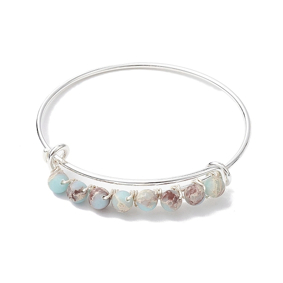 6mm Round Synthetic Aqua Terra Jasper Adjustable Brass Expandable Bangles for Women