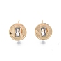 Brass Clear Cubic Zirconia Stud Earring Findings, with Vertical Loops, Flat Round with Rectangle